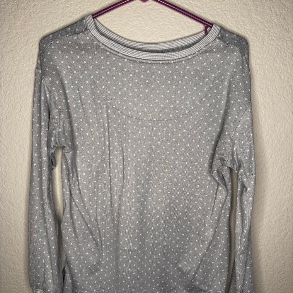Ralph Lauren Gray Polka Dot Long Sleeve Top